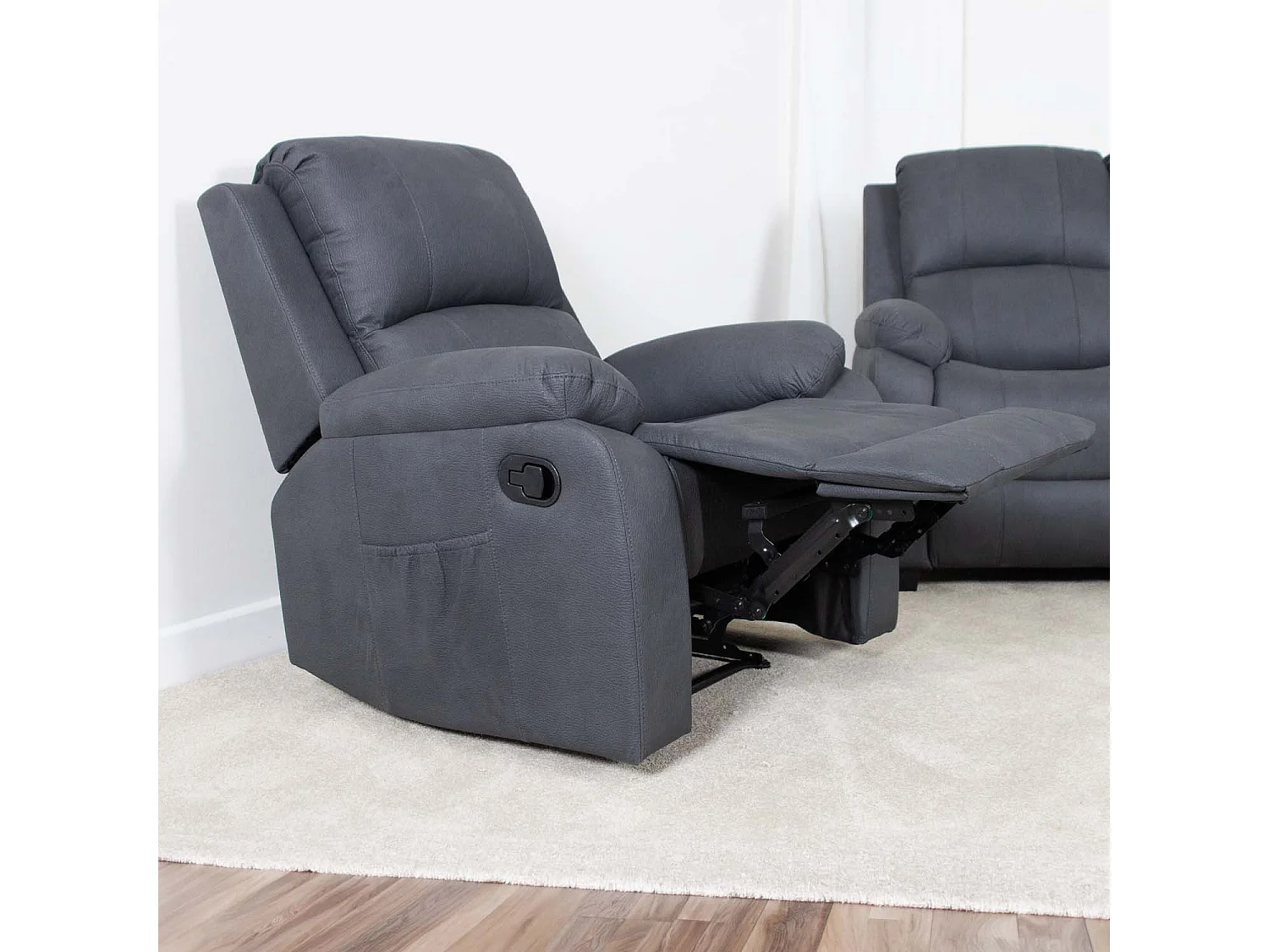 Alaska Grey Fabric 3 Seater & 2 Recliner Chairs