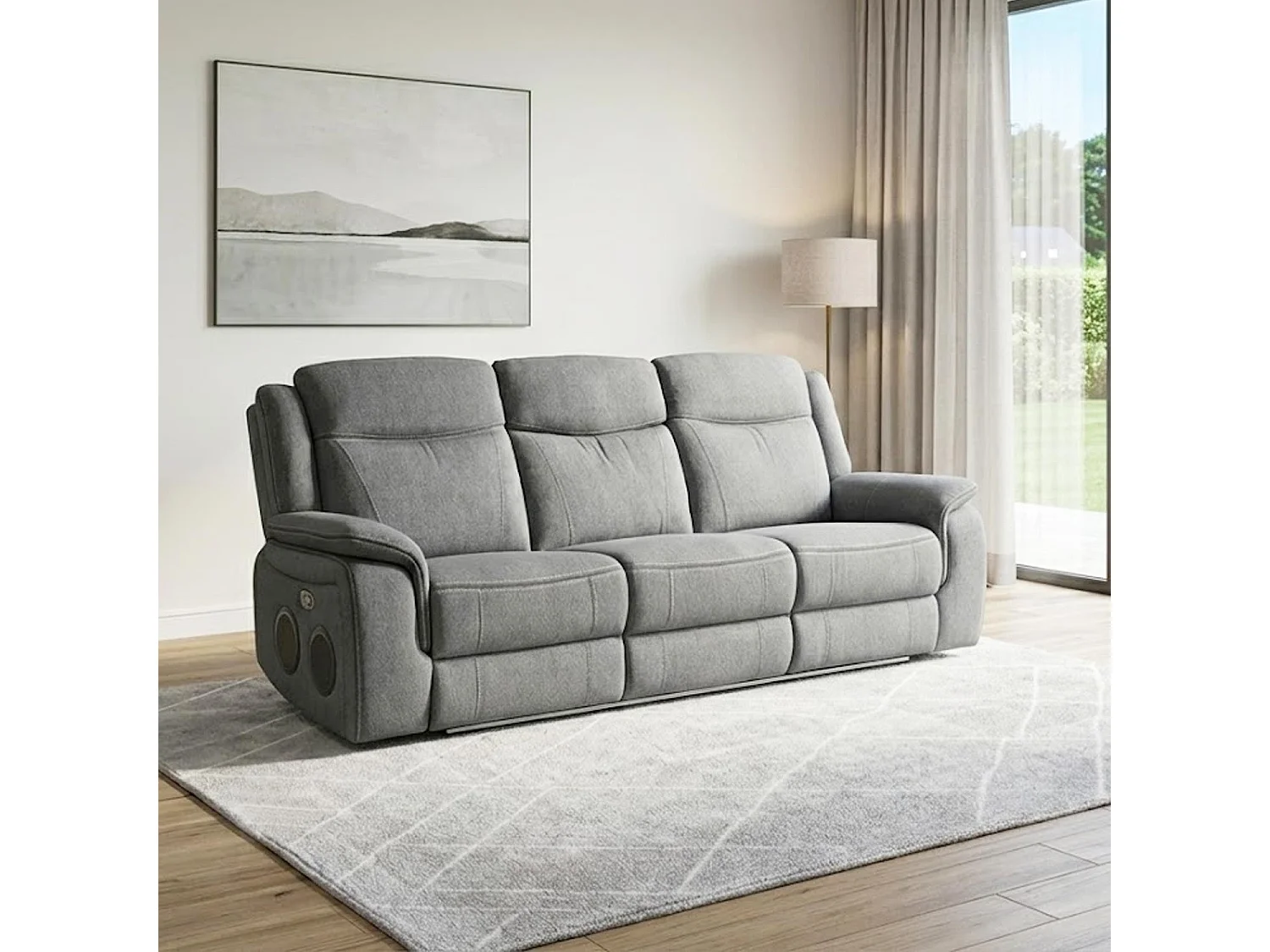 Milano Grey Fabric Electric Reclining Sofa Suite USB Cup Holder