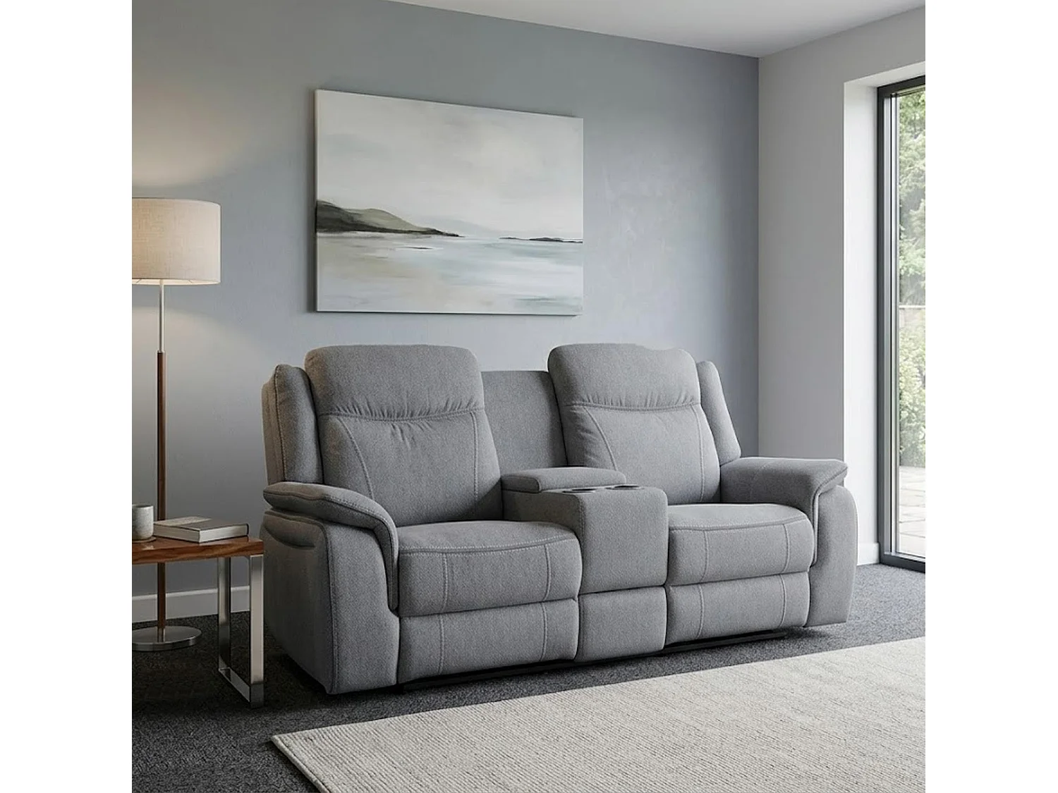 Milano Grey Fabric Electric Reclining Sofa Suite USB Cup Holder