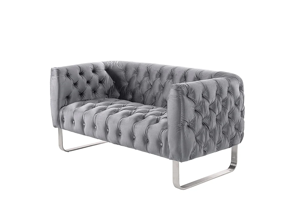 Grosvenor Two-Seat Chesterfield Sofa - Dove Grey Velvet - Brushed Silver Base