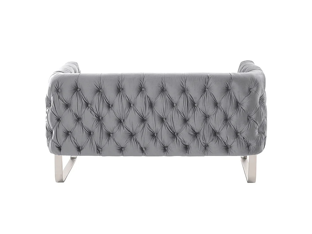 Grosvenor Two-Seat Chesterfield Sofa - Dove Grey Velvet - Brushed Silver Base