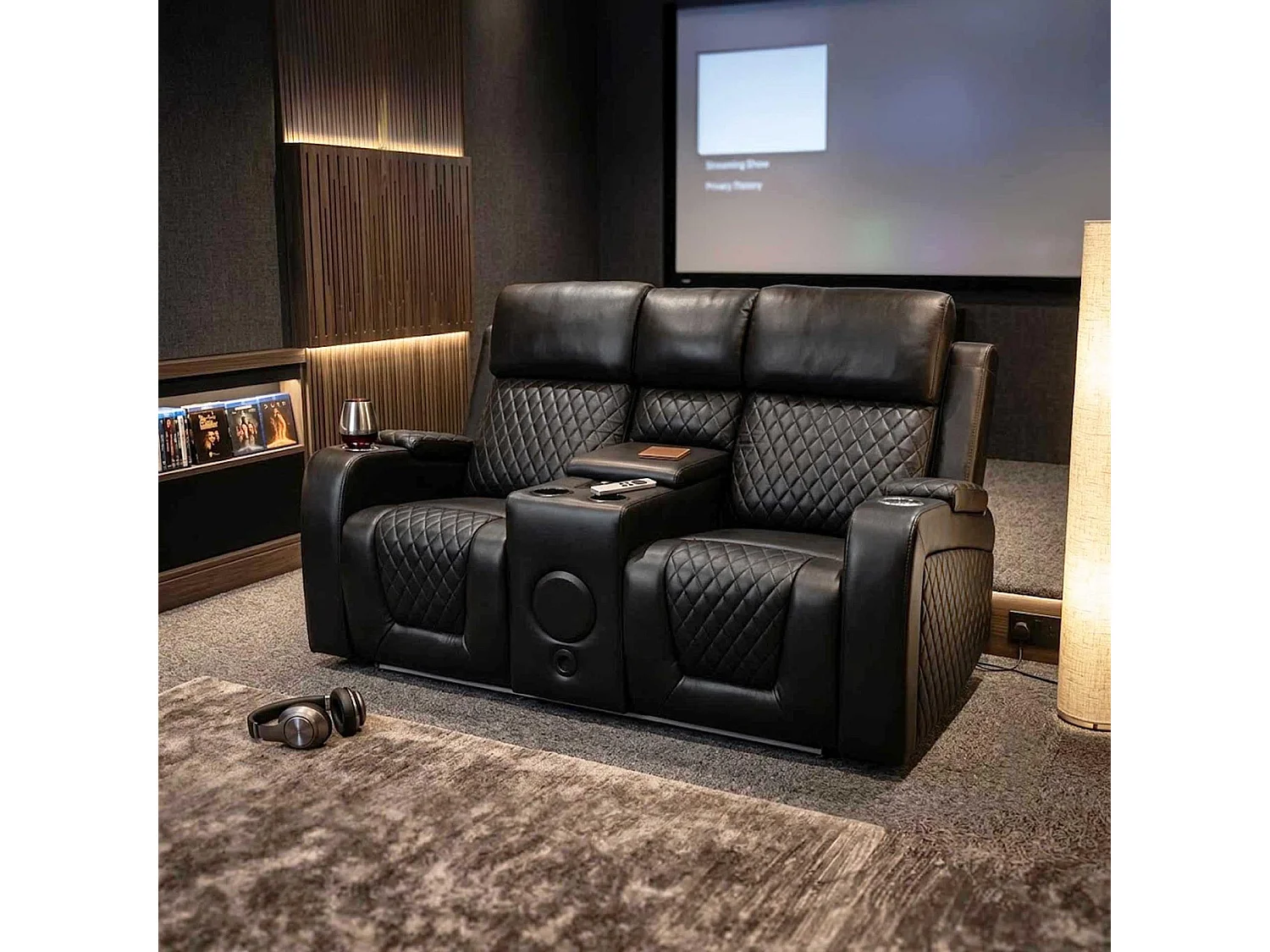 Felix Black Leather Electric Reclining Sofa Suite USB Cup Holder