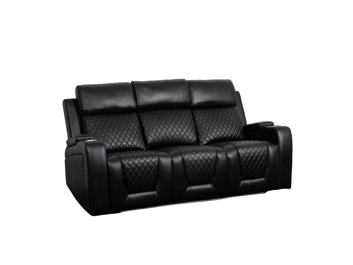 Felix Black Leather Electric Reclining Sofa Suite USB Cup Holder