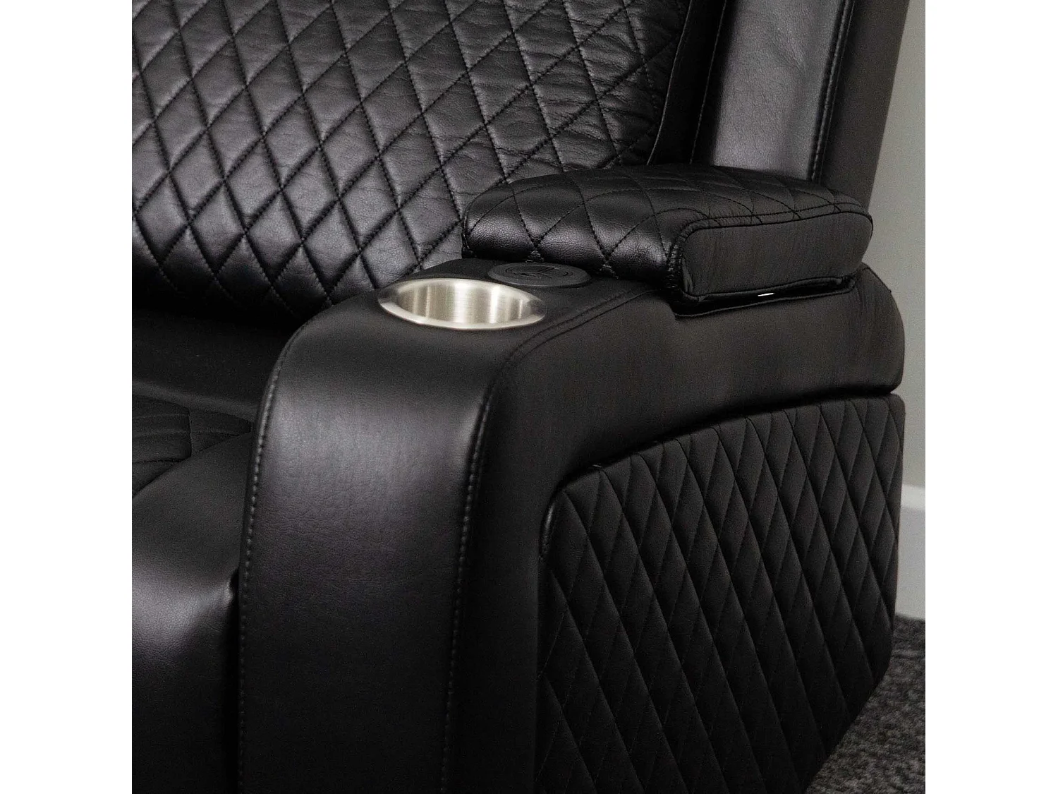 Felix Black Leather Electric Reclining Sofa Suite USB Cup Holder