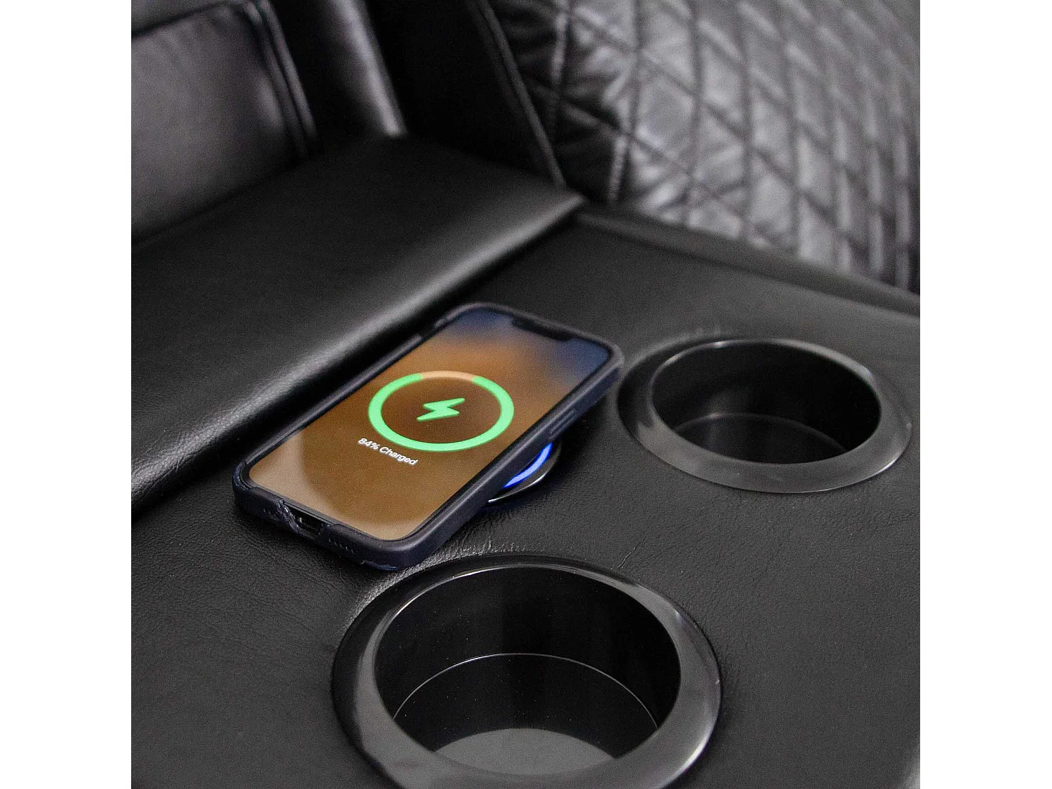 Felix Black Leather Electric Reclining Sofa Suite USB Cup Holder