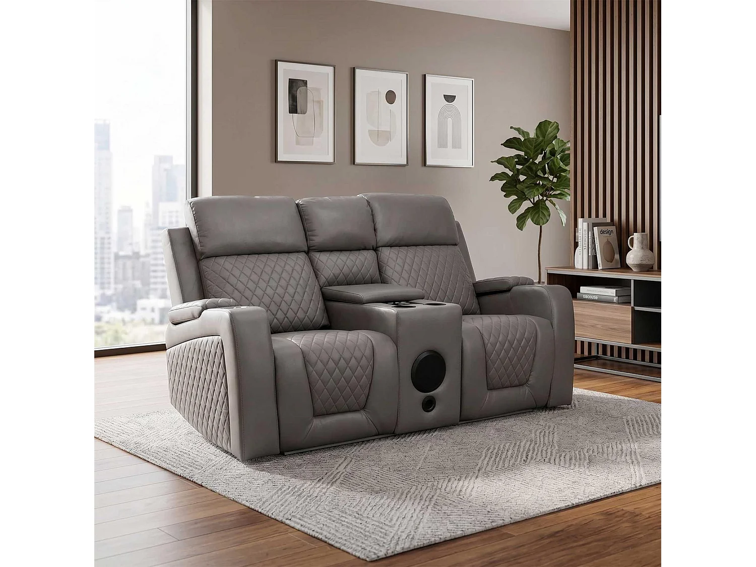 Felix Grey Leather Electric Reclining Sofa Suite USB Charging