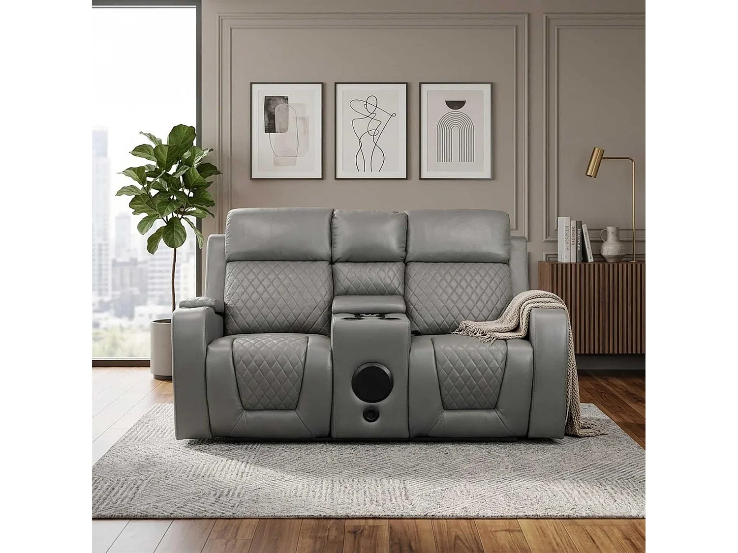 Felix Grey Leather Electric Reclining Sofa Suite USB Charging
