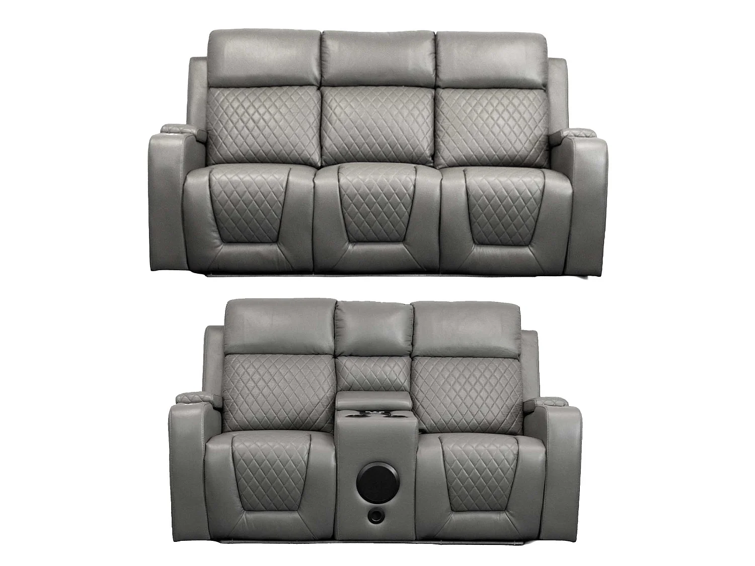 Felix Grey Leather Electric Reclining Sofa Suite USB Charging