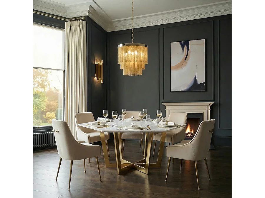 Kronos Brass Hexagonal Marble Dining Table - Seats Up to 6