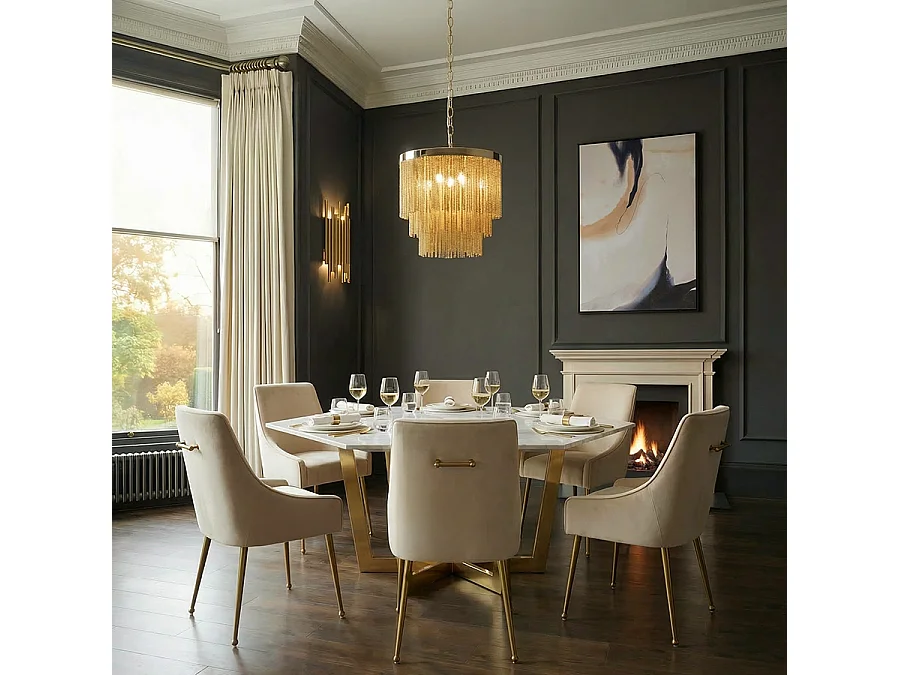 Kronos Brass Hexagonal Marble Dining Table - Seats Up to 6