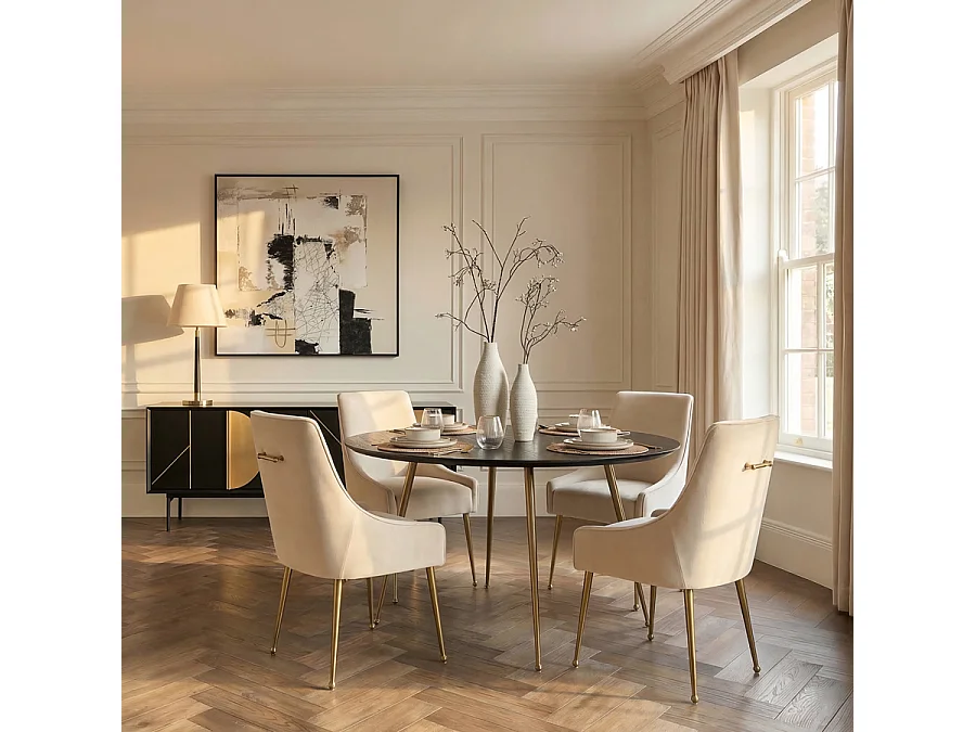 Mason Round Dining Table - Solid Ash, Brushed Gold Legs
