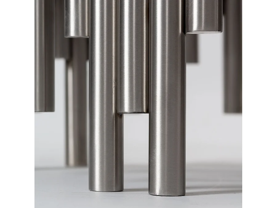 Rubell Silver Round Dining Table, 120 cm, Brushed Stainless Steel Base, 10 mm Toughened Glass