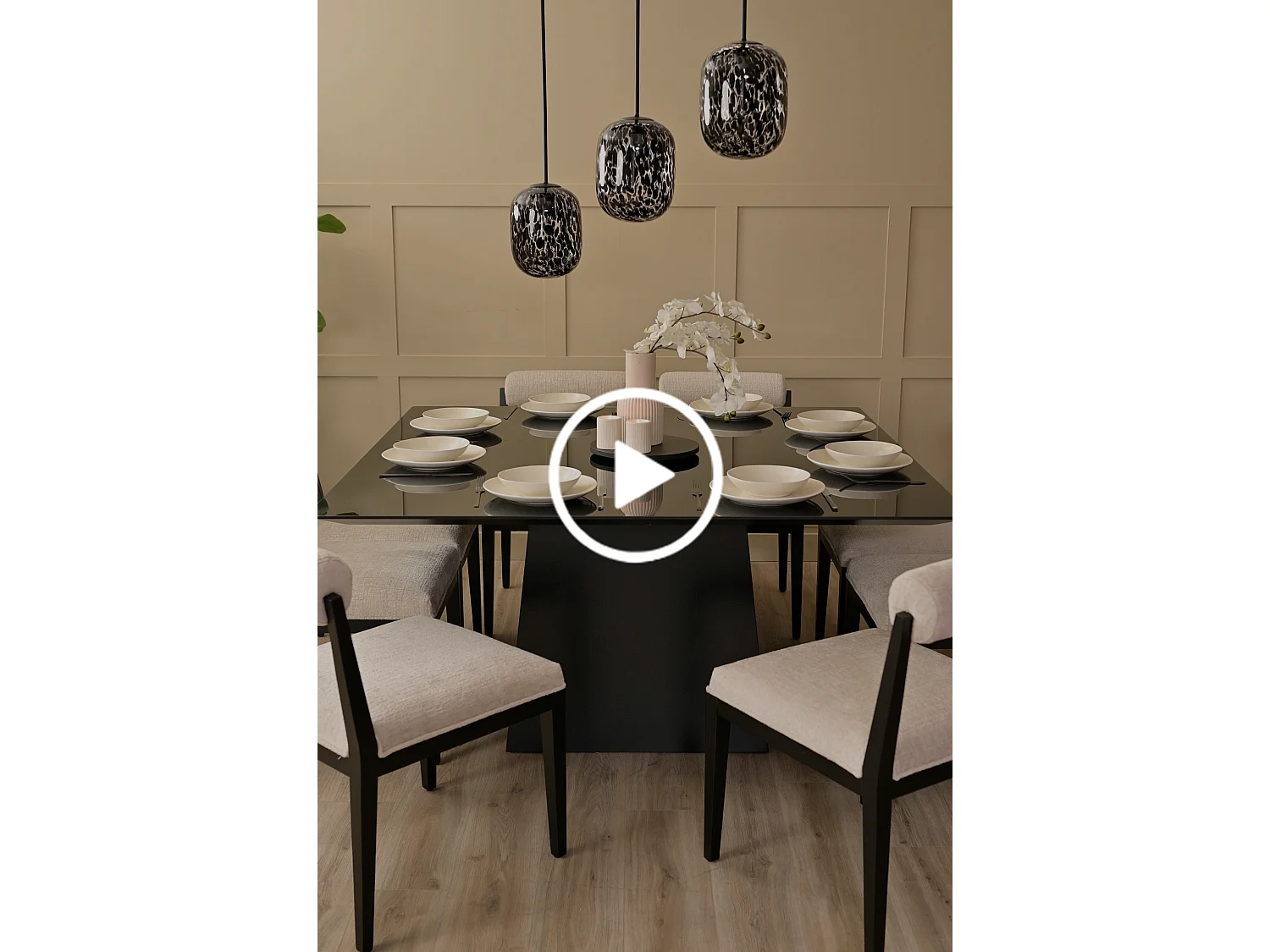 Loretta Square Black Dining Table - 150cm Toughened Glass Top, Oak Base