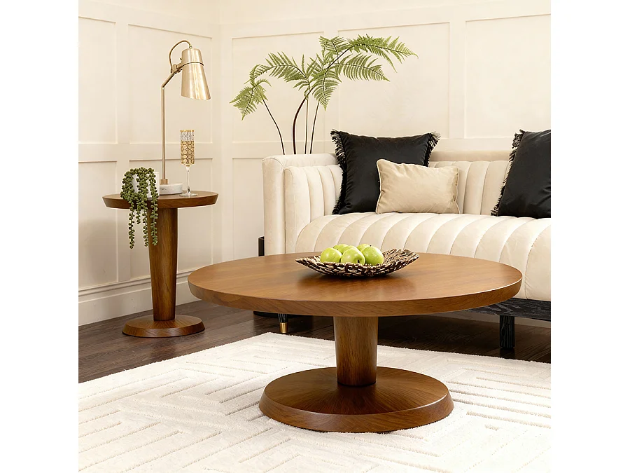 Sia Coffee Table - Chestnut, Round Oak Veneer, 100 x 38 cm