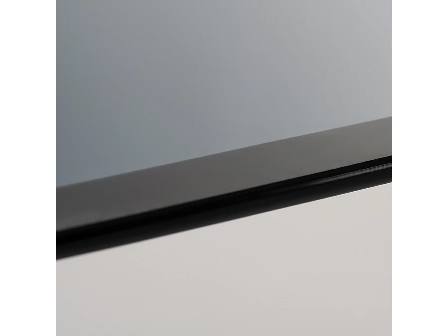 Chevron Silver Dining Table - 220x105 cm, Toughened Dark Grey Glass Top, Mirror-Polished Stainless Steel Legs