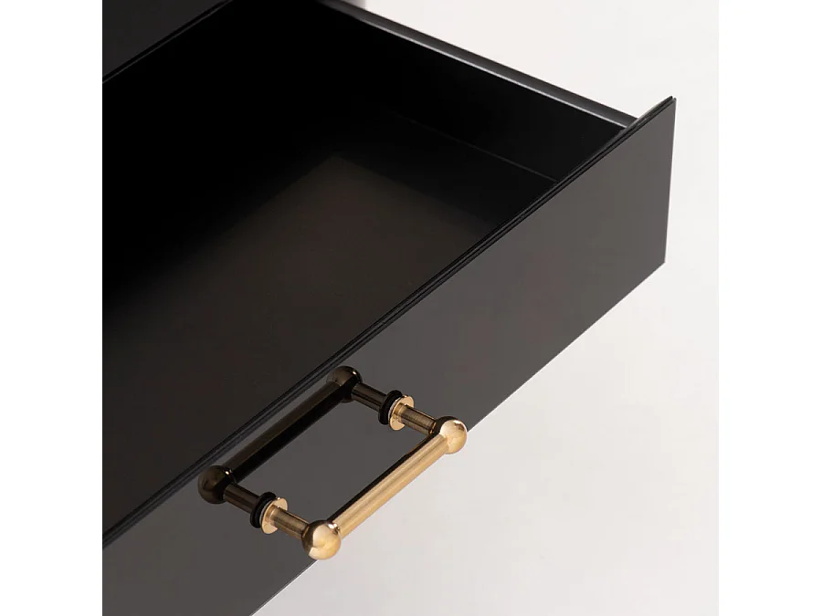Mason Black Glass Coffee Table, Toughened Glass Top, Brushed Gold Legs