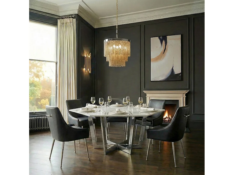 Kronos Chrome Dining Table - Hexagonal Solid Marble Top, Chrome-Plated Steel Base