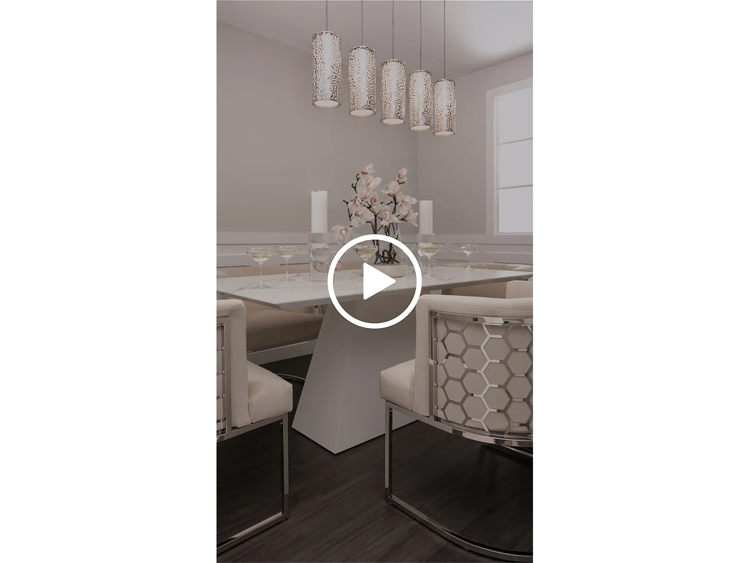 Loretta Dining Table - Rectangular marble-effect toughened glass top, tapered white wooden base, seats 6