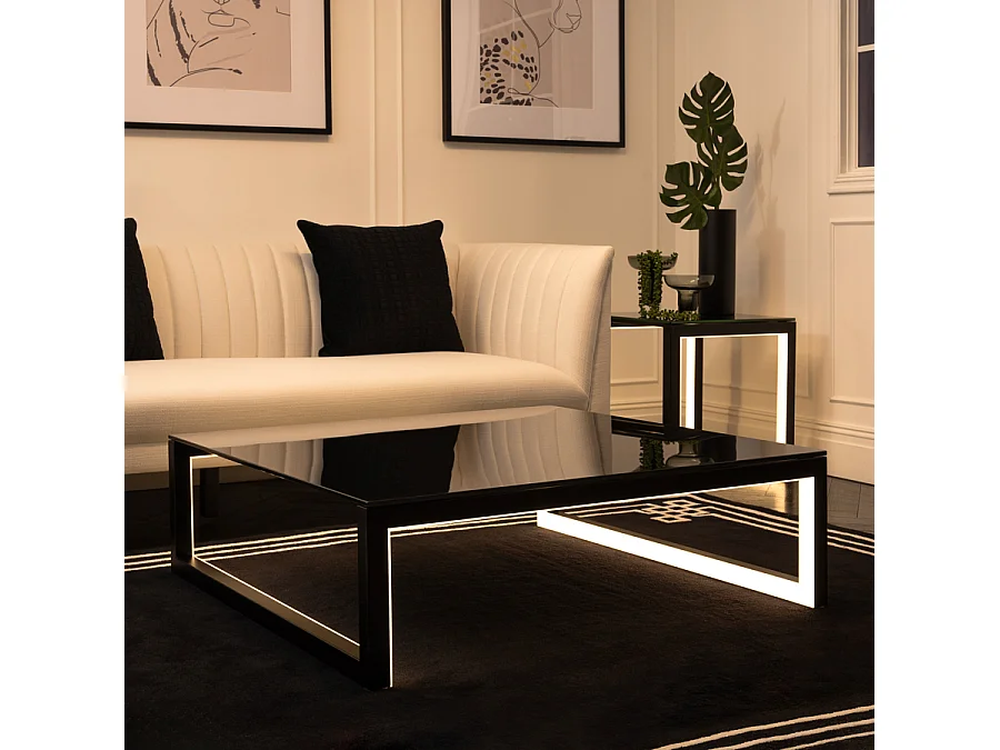 Akira Illuminating Coffee Table - 100x100x32 cm, Toughened Glass Top with LED Lighting