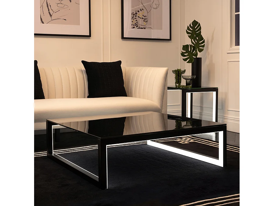 Akira Illuminating Coffee Table - 100x100x32 cm, Toughened Glass Top with LED Lighting