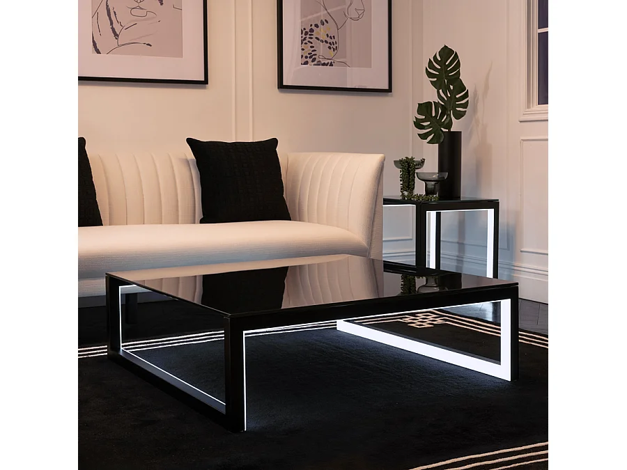 Akira Illuminating Coffee Table - 100x100x32 cm, Toughened Glass Top with LED Lighting