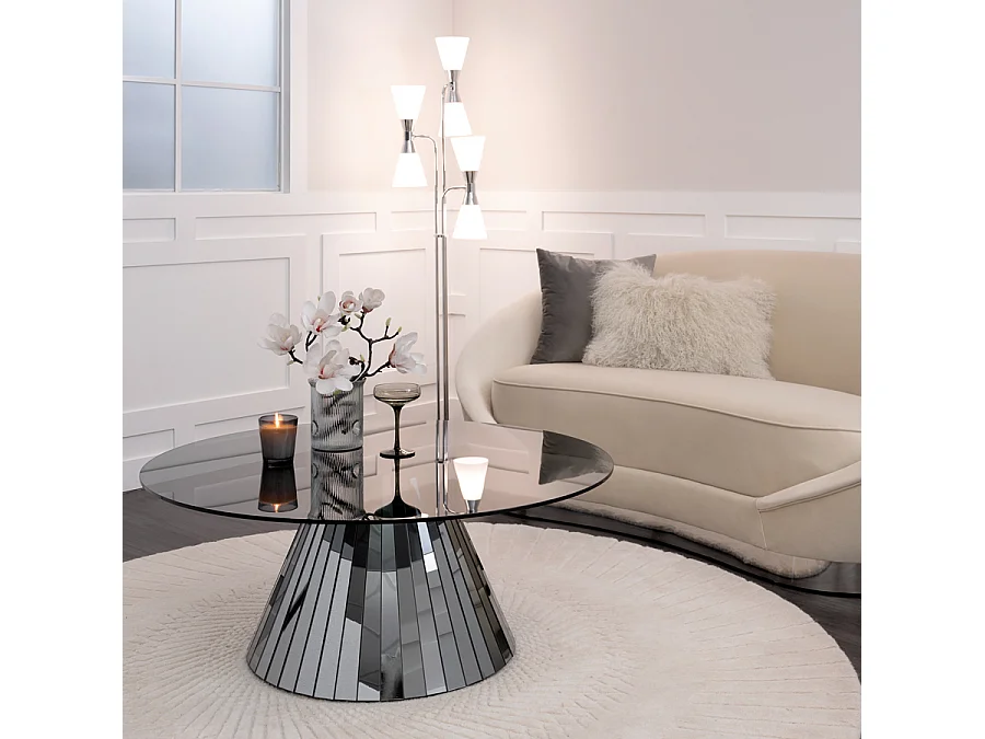 Emmeline Smoked Mirror Round Coffee Table 100 cm, Toughened Smoked Glass