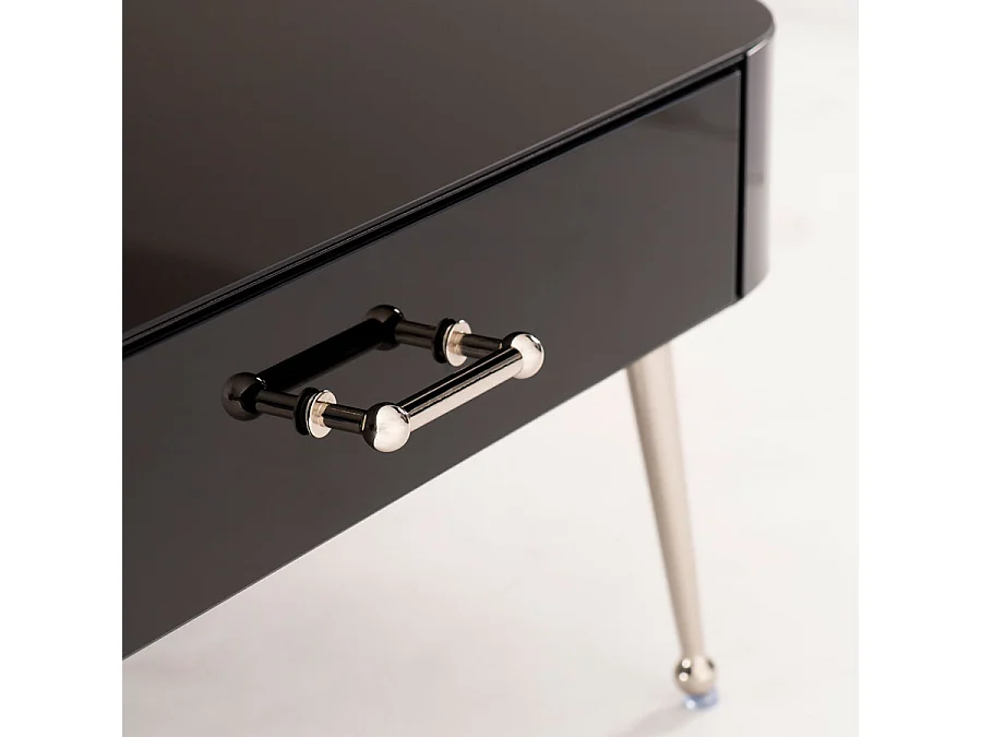 Mason Black Glass Coffee Table, 90 x 90 cm - Toughened Glass, Polished Silver Legs