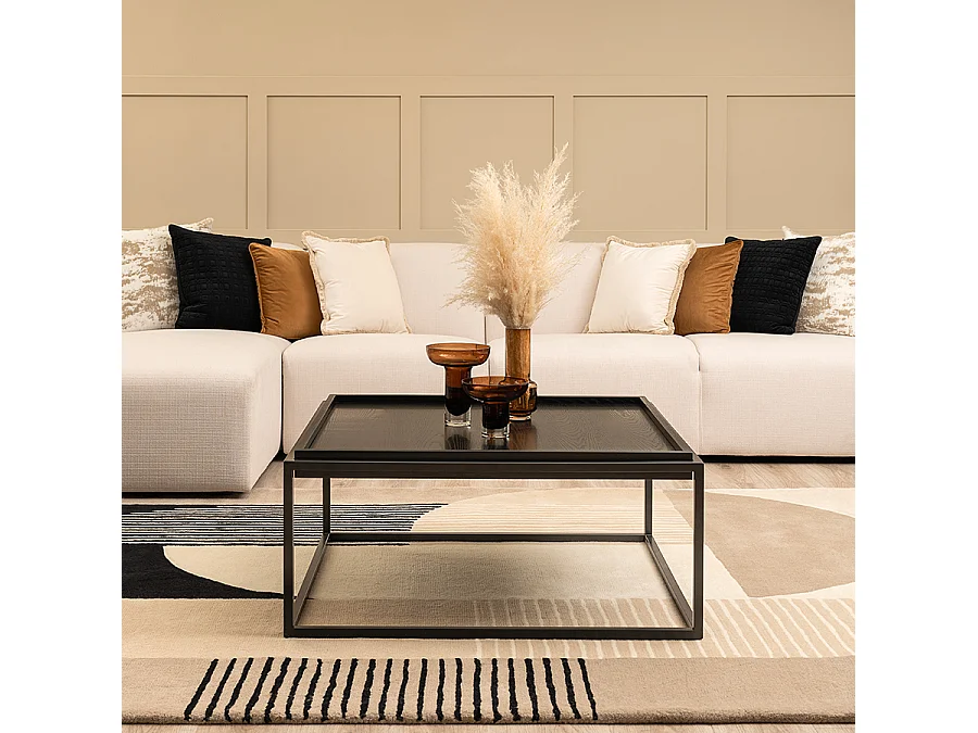 Mae Coffee Table - Square 90x90x40 cm, Ash Veneer Top, Black Satin Steel Frame