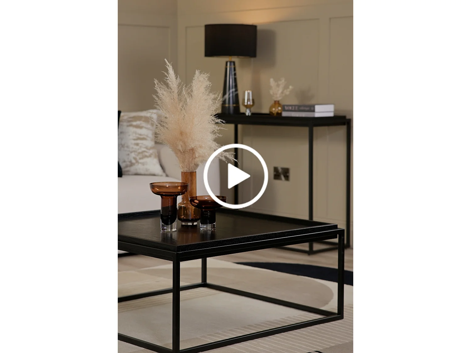 Mae Coffee Table - Square 90x90x40 cm, Ash Veneer Top, Black Satin Steel Frame