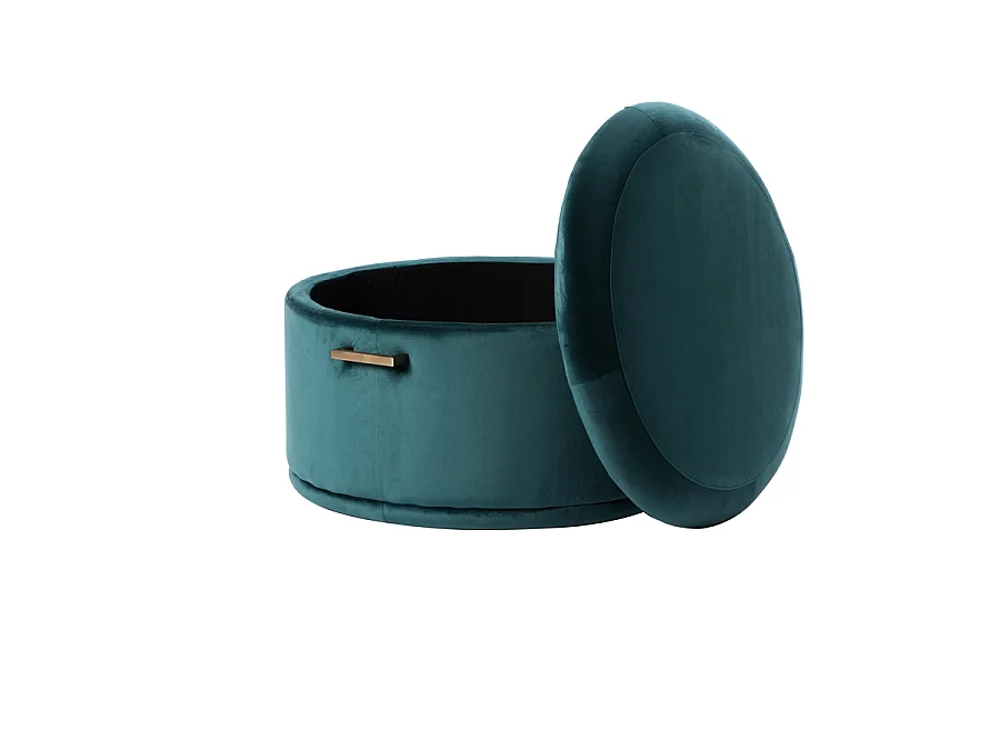 Aria Storage Ottoman - Peacock Velvet, Foam-Padded Top, Concealed Castors, Brass/Silver Handle