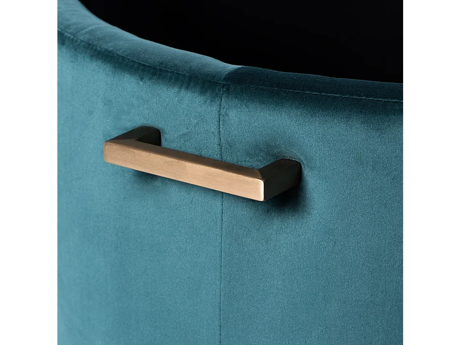 Aria Storage Ottoman - Peacock Velvet, Foam-Padded Top, Concealed Castors, Brass/Silver Handle
