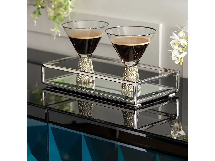 My Furniture Rippon Silver Rectangle Tray - Polished Stainless Steel, Bevelled Mirror Base, 17 cm D 6 cm H