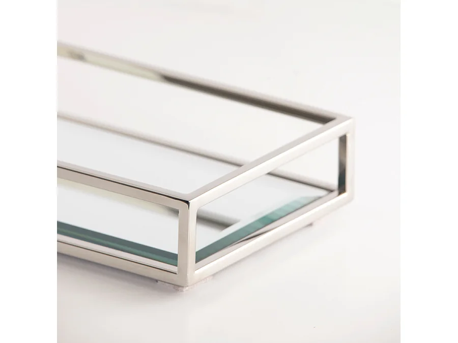 My Furniture Rippon Silver Rectangle Tray - Polished Stainless Steel, Bevelled Mirror Base, 17 cm D 6 cm H