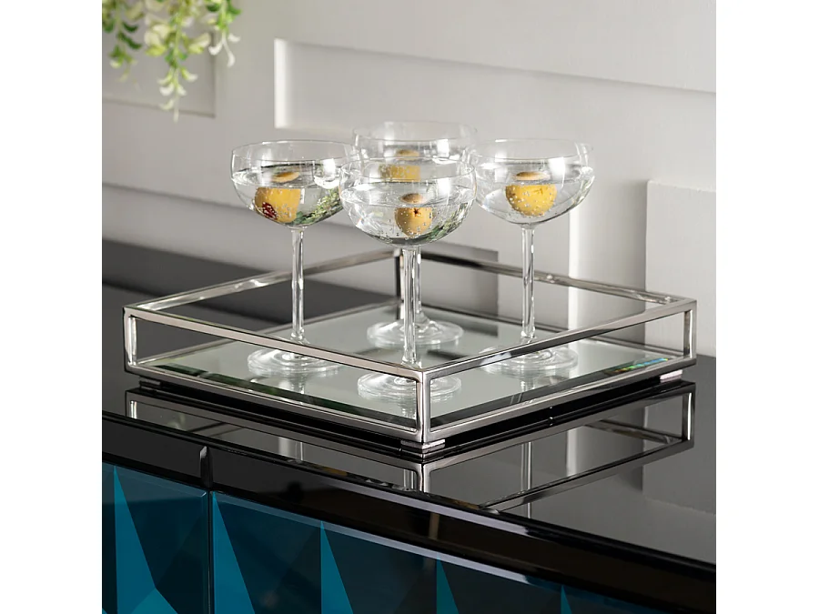 My Furniture Rippon Silver Square Tray, Polished Stainless Steel, 32 x 32 x 6 cm