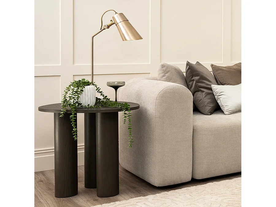 Avani Wenge Side Table, Oak Veneer Top, Wooden Pedestal Legs, Japandi Organic Design