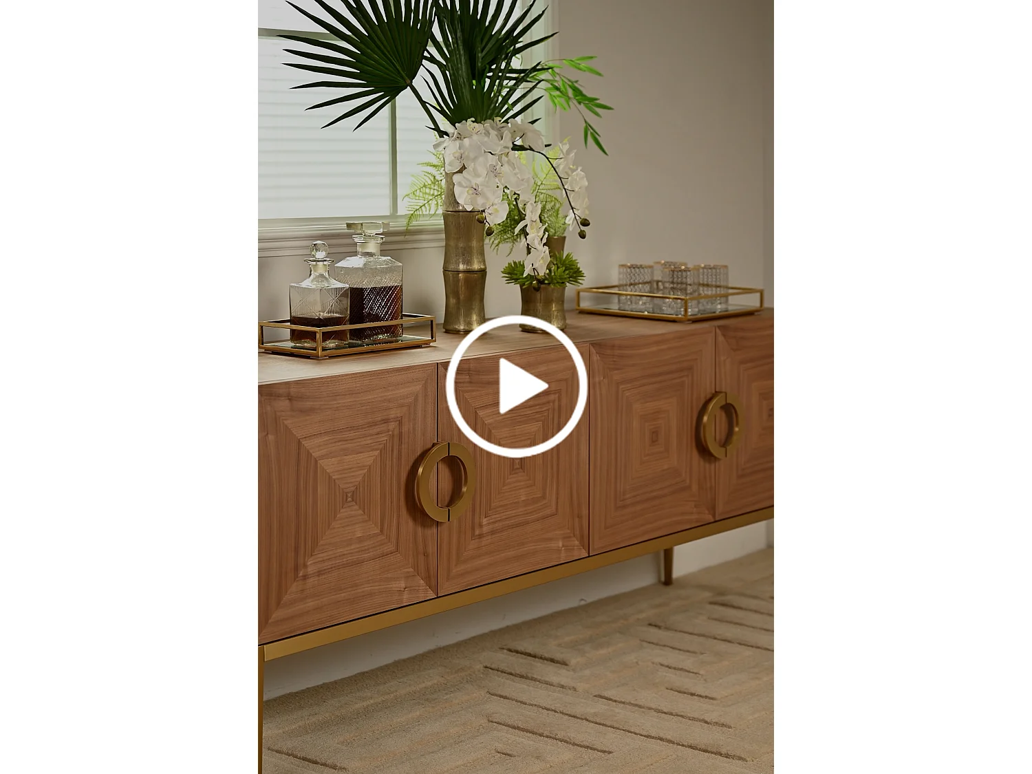 Brewster Sideboard, Walnut Veneer with Brass Electro-Plated Steel Frame
