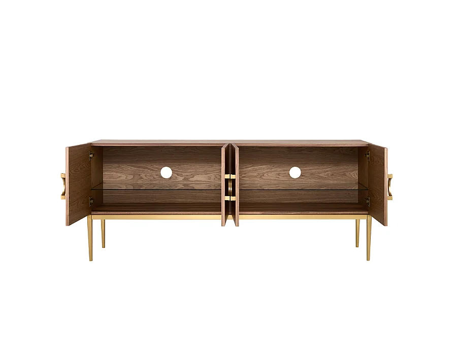 Brewster Sideboard, Walnut Veneer with Brass Electro-Plated Steel Frame