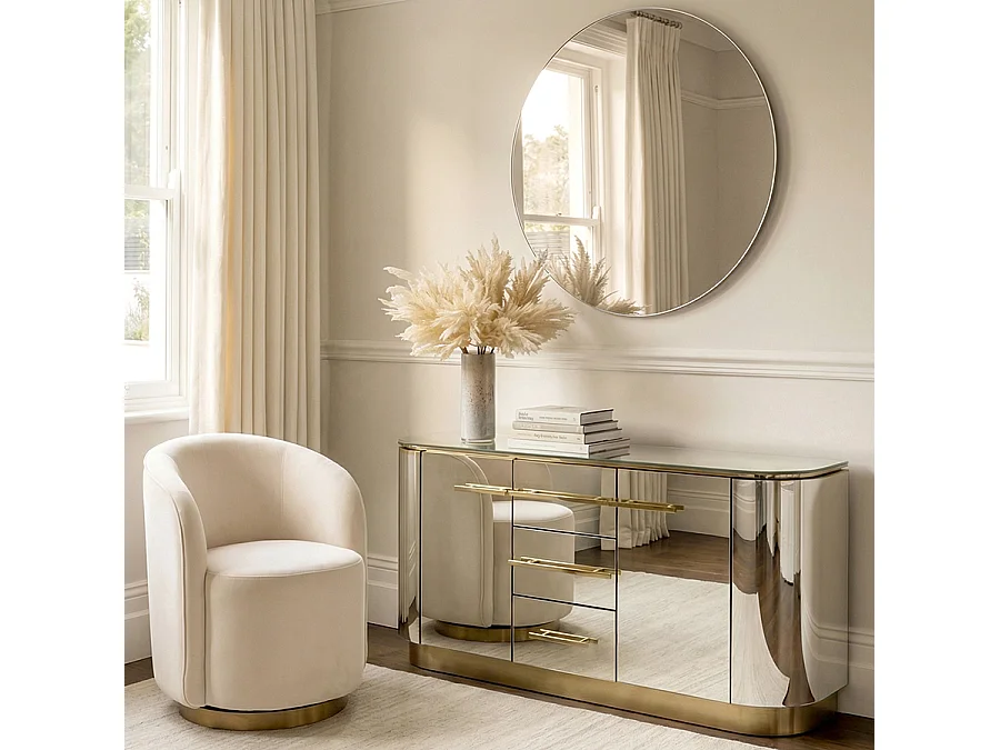 Anastasia Sideboard with Brass-Effect Stainless Steel and Toughened Mirror Glass