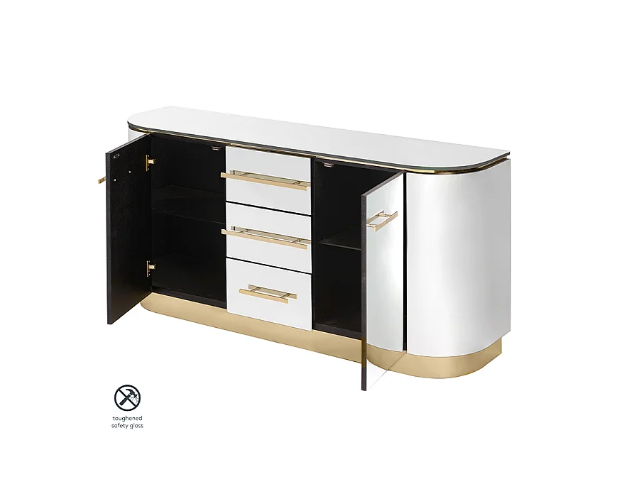 Anastasia Sideboard with Brass-Effect Stainless Steel and Toughened Mirror Glass