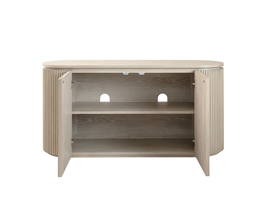 Ophelia Washed Grey Oak Sideboard, Washed Oak Veneer, Reeded Detail, 140x45x67.5 cm