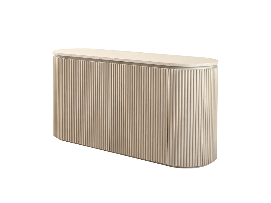 Ophelia Washed Grey Oak Sideboard, Washed Oak Veneer, Reeded Detail, 140x45x67.5 cm