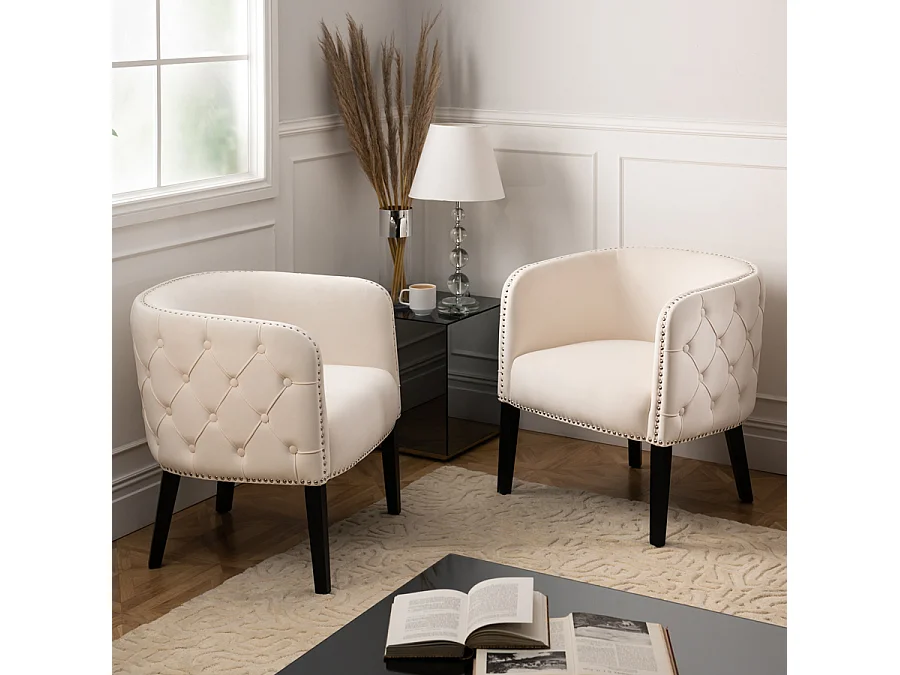 Margonia Tub Chair Sand White - Velvet Upholstery, Black Stained Ash Legs