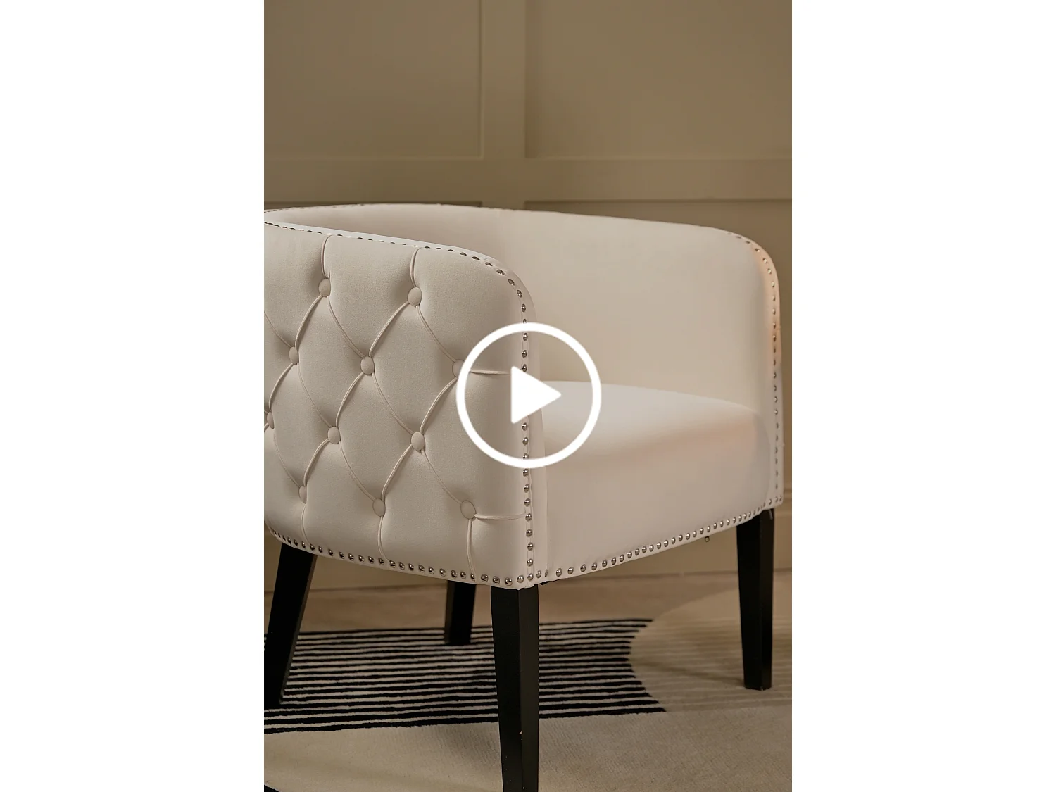 Margonia Tub Chair Sand White - Velvet Upholstery, Black Stained Ash Legs