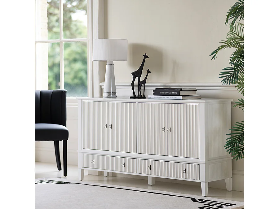 Heidi White Sideboard - 4-door, 2-drawer oak-veneer sideboard with reeded detail