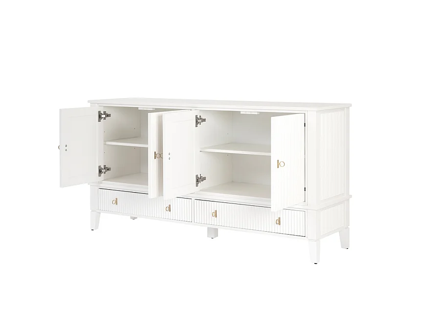 Heidi White Sideboard - 4-door, 2-drawer oak-veneer sideboard with reeded detail