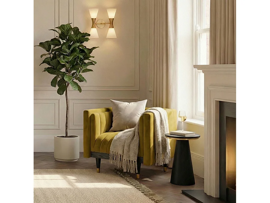 Metz Olive Velvet Armchair - Fluted Tub Design, Solid Ash Base