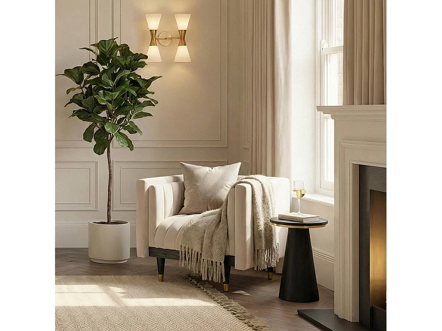 Metz Fluted Tub Armchair - Chalk Velvet, Solid Ash Base