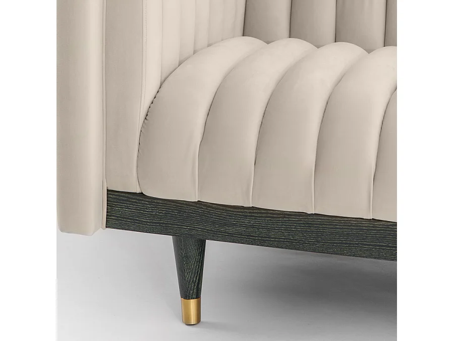 Metz Fluted Tub Armchair - Chalk Velvet, Solid Ash Base
