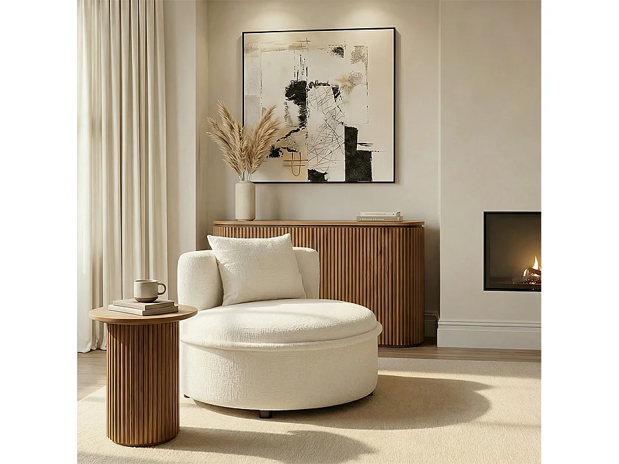 Tubio Tub Lounge Chair Ivory Chenille - Puffy Foam Seat, Feather Cushion, Satin Black Legs