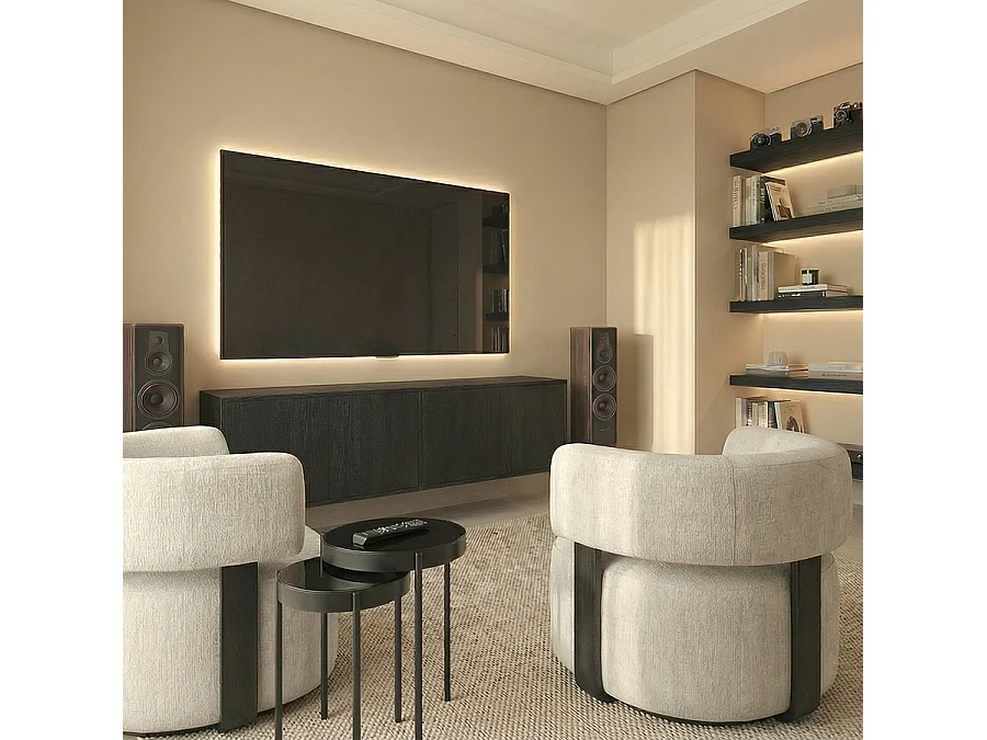 Set of 2 Inga Black Oak Floating Sideboards, Wall-Mounted Media Storage